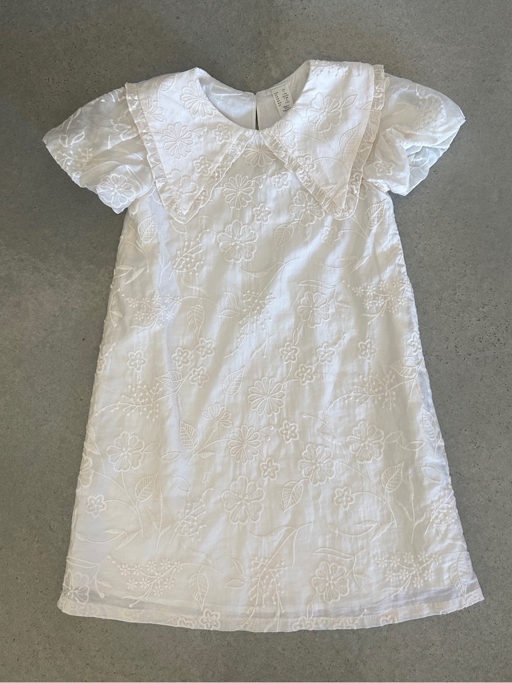 H&M White Embroidered Floral Dress with Peter Pan Collar size 7-8 year